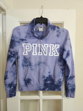 PINK Victoria's Secret Tie Dye Quarter Zip Fleece Sweatshirt Purple Small